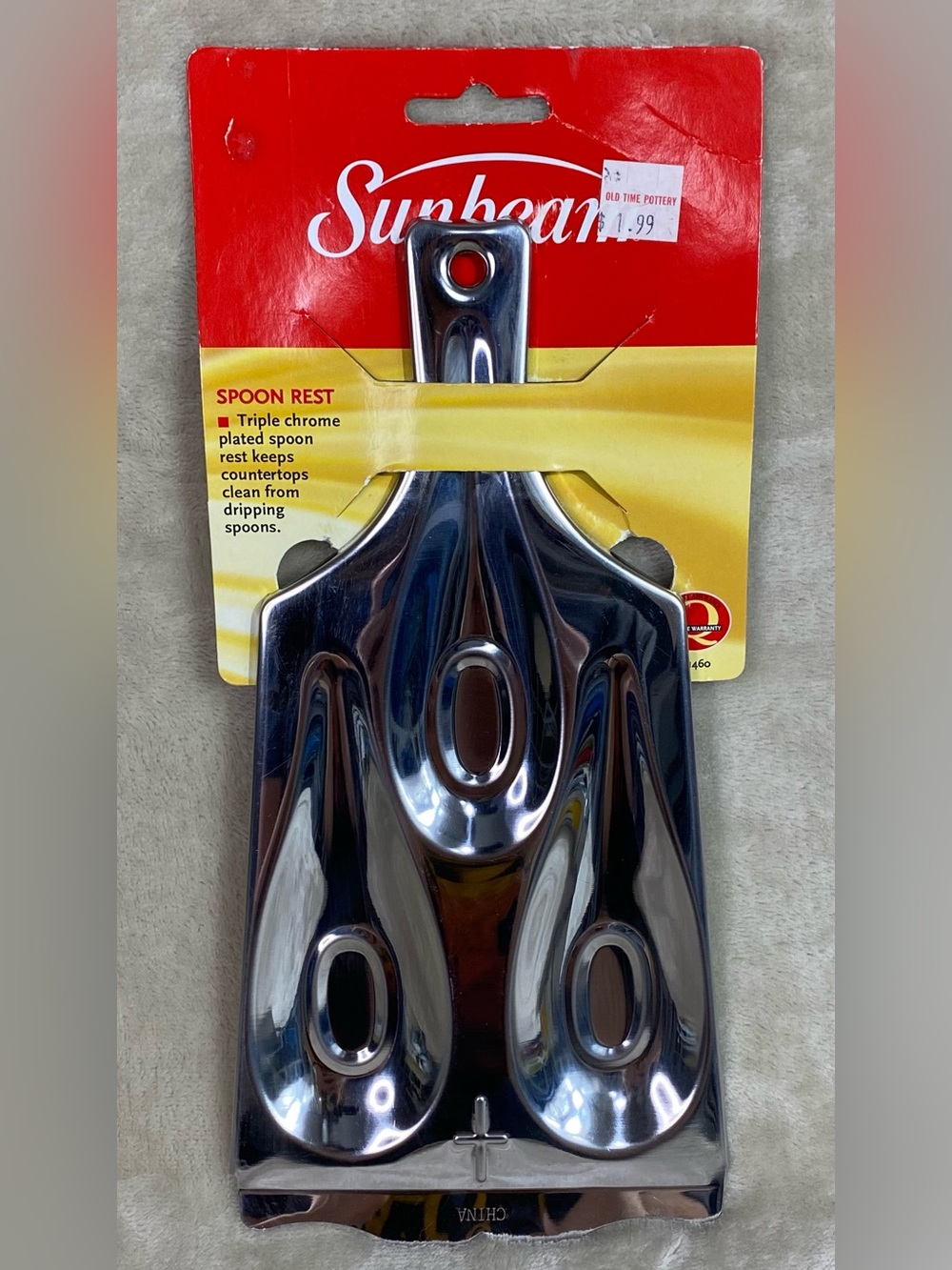 Sunbeam Spoon Rest Triple Chrome Plated 61460 Old Time Pottery Sticker 2006 New